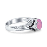 Art Deco Oval Engagement Ring Black Simulated Cubic Zirconia 925 Sterling Silver