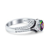 Art Deco Oval Engagement Ring Black Simulated Cubic Zirconia 925 Sterling Silver