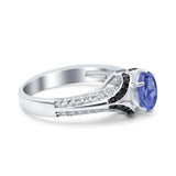 Art Deco Oval Engagement Ring Black Simulated Cubic Zirconia 925 Sterling Silver