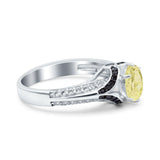 Art Deco Oval Engagement Ring Black Simulated Cubic Zirconia 925 Sterling Silver