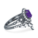 Marquise Art Deco Band Wedding Engagement Bridal Ring Oval Accent Vintage Round Simulated Cubic Zirconia 925 Sterling Silver