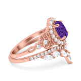 Marquise Art Deco Band Wedding Engagement Bridal Ring Oval Accent Vintage Round Simulated Cubic Zirconia 925 Sterling Silver