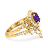 Marquise Art Deco Band Wedding Engagement Bridal Ring Oval Accent Vintage Round Simulated Cubic Zirconia 925 Sterling Silver