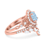 Marquise Art Deco Band Wedding Engagement Bridal Ring Oval Accent Vintage Round Simulated Cubic Zirconia 925 Sterling Silver