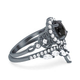 Marquise Art Deco Band Wedding Engagement Bridal Ring Oval Accent Vintage Round Simulated Cubic Zirconia 925 Sterling Silver
