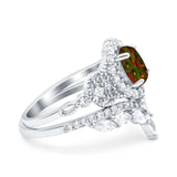 Marquise Art Deco Band Wedding Engagement Bridal Ring Oval Accent Vintage Round Simulated Cubic Zirconia 925 Sterling Silver