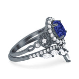 Marquise Art Deco Band Wedding Engagement Bridal Ring Oval Accent Vintage Round Simulated Cubic Zirconia 925 Sterling Silver