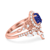 Marquise Art Deco Band Wedding Engagement Bridal Ring Oval Accent Vintage Round Simulated Cubic Zirconia 925 Sterling Silver