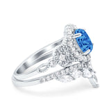 Marquise Art Deco Band Wedding Engagement Bridal Ring Oval Accent Vintage Round Simulated Cubic Zirconia 925 Sterling Silver