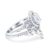 Marquise Art Deco Band Wedding Engagement Bridal Ring Oval Accent Vintage Round Simulated Cubic Zirconia 925 Sterling Silver