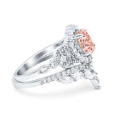 Marquise Art Deco Band Wedding Engagement Bridal Ring Oval Accent Vintage Round Simulated Cubic Zirconia 925 Sterling Silver