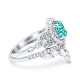 Marquise Art Deco Band Wedding Engagement Bridal Ring Oval Accent Vintage Round Simulated Cubic Zirconia 925 Sterling Silver