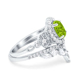 Marquise Art Deco Band Wedding Engagement Bridal Ring Oval Accent Vintage Round Simulated Cubic Zirconia 925 Sterling Silver