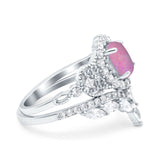 Marquise Art Deco Band Wedding Engagement Bridal Ring Oval Accent Vintage Round Simulated Cubic Zirconia 925 Sterling Silver
