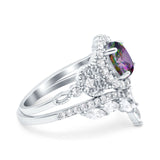 Marquise Art Deco Band Wedding Engagement Bridal Ring Oval Accent Vintage Round Simulated Cubic Zirconia 925 Sterling Silver