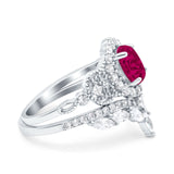 Marquise Art Deco Band Wedding Engagement Bridal Ring Oval Accent Vintage Round Simulated Cubic Zirconia 925 Sterling Silver