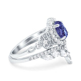 Marquise Art Deco Band Wedding Engagement Bridal Ring Oval Accent Vintage Round Simulated Cubic Zirconia 925 Sterling Silver