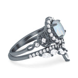 Marquise Art Deco Band Wedding Engagement Bridal Ring Oval Accent Vintage Round Simulated Cubic Zirconia 925 Sterling Silver