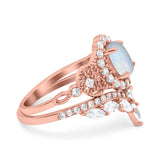 Marquise Art Deco Band Wedding Engagement Bridal Ring Oval Accent Vintage Round Simulated Cubic Zirconia 925 Sterling Silver