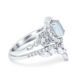 Marquise Art Deco Band Wedding Engagement Bridal Ring Oval Accent Vintage Round Simulated Cubic Zirconia 925 Sterling Silver