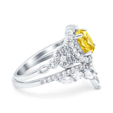 Marquise Art Deco Band Wedding Engagement Bridal Ring Oval Accent Vintage Round Simulated Cubic Zirconia 925 Sterling Silver