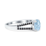 Split Shank Halo Oval Wedding Engagement Ring Round Black Simulated Cubic Zirconia 925 Sterling Silver