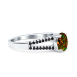 Split Shank Halo Oval Wedding Engagement Ring Round Black Simulated Cubic Zirconia 925 Sterling Silver