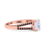 Split Shank Halo Oval Wedding Engagement Ring Round Black Simulated Cubic Zirconia 925 Sterling Silver