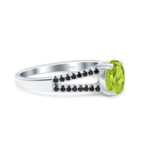 Split Shank Halo Oval Wedding Engagement Ring Round Black Simulated Cubic Zirconia 925 Sterling Silver