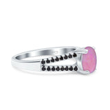 Split Shank Halo Oval Wedding Engagement Ring Round Black Simulated Cubic Zirconia 925 Sterling Silver