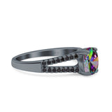 Split Shank Halo Oval Wedding Engagement Ring Round Black Simulated Cubic Zirconia 925 Sterling Silver