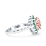 Oval Art Deco Wedding Engagement Bridal Ring Accent Vintage Round Simulated Green Emerald Cubic Zirconia 925 Sterling Silver