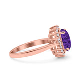 Halo Art Deco Oval Wedding Engagement Bridal Ring Round Simulated Cubic Zirconia 925 Sterling Silver