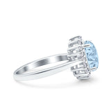 Halo Art Deco Oval Wedding Engagement Bridal Ring Round Simulated Cubic Zirconia 925 Sterling Silver