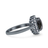 Halo Art Deco Oval Wedding Engagement Bridal Ring Round Simulated Cubic Zirconia 925 Sterling Silver