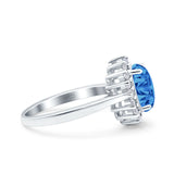 Halo Art Deco Oval Wedding Engagement Bridal Ring Round Simulated Cubic Zirconia 925 Sterling Silver