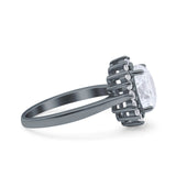 Halo Art Deco Oval Wedding Engagement Bridal Ring Round Simulated Cubic Zirconia 925 Sterling Silver
