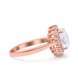 Halo Art Deco Oval Wedding Engagement Bridal Ring Round Simulated Cubic Zirconia 925 Sterling Silver