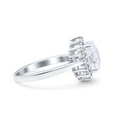 Halo Art Deco Oval Wedding Engagement Bridal Ring Round Simulated Cubic Zirconia 925 Sterling Silver