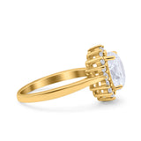 Halo Art Deco Oval Wedding Engagement Bridal Ring Round Simulated Cubic Zirconia 925 Sterling Silver