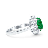 Halo Art Deco Oval Wedding Engagement Bridal Ring Round Simulated Cubic Zirconia 925 Sterling Silver