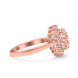 Halo Art Deco Oval Wedding Engagement Bridal Ring Round Simulated Cubic Zirconia 925 Sterling Silver