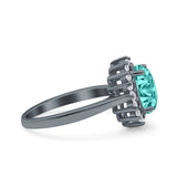 Halo Art Deco Oval Wedding Engagement Bridal Ring Round Simulated Cubic Zirconia 925 Sterling Silver
