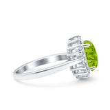 Halo Art Deco Oval Wedding Engagement Bridal Ring Round Simulated Cubic Zirconia 925 Sterling Silver