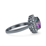 Halo Art Deco Oval Wedding Engagement Bridal Ring Round Simulated Cubic Zirconia 925 Sterling Silver