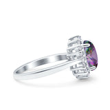 Halo Art Deco Oval Wedding Engagement Bridal Ring Round Simulated Cubic Zirconia 925 Sterling Silver
