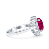 Halo Art Deco Oval Wedding Engagement Bridal Ring Round Simulated Cubic Zirconia 925 Sterling Silver