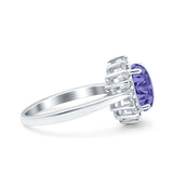 Halo Art Deco Oval Wedding Engagement Bridal Ring Round Simulated Cubic Zirconia 925 Sterling Silver