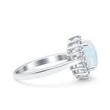 Halo Art Deco Oval Wedding Engagement Bridal Ring Round Simulated Cubic Zirconia 925 Sterling Silver