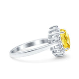 Halo Art Deco Oval Wedding Engagement Bridal Ring Round Simulated Cubic Zirconia 925 Sterling Silver